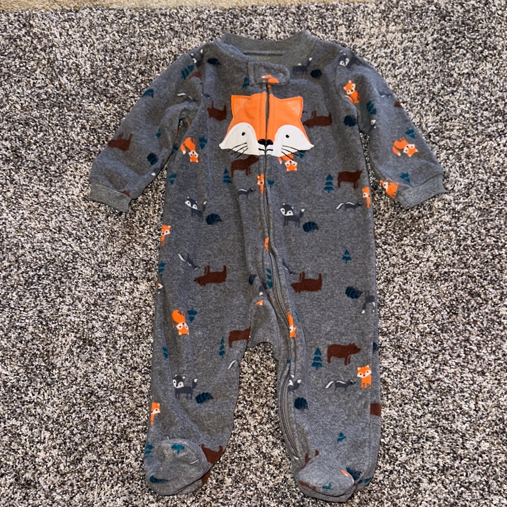 Carter's Gray Footie with Fox and Tree Patterns